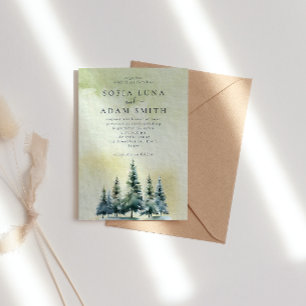 Invitation Aquarelle Hiver Mariage des arbres de montagne