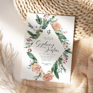 Invitation Aquarelle hiver Noël cadre fête de mariage