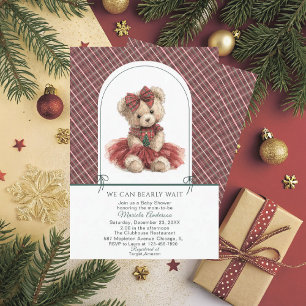 Invitation Aquarelle  Hiver  Ours en peluche Noël Bébé Show