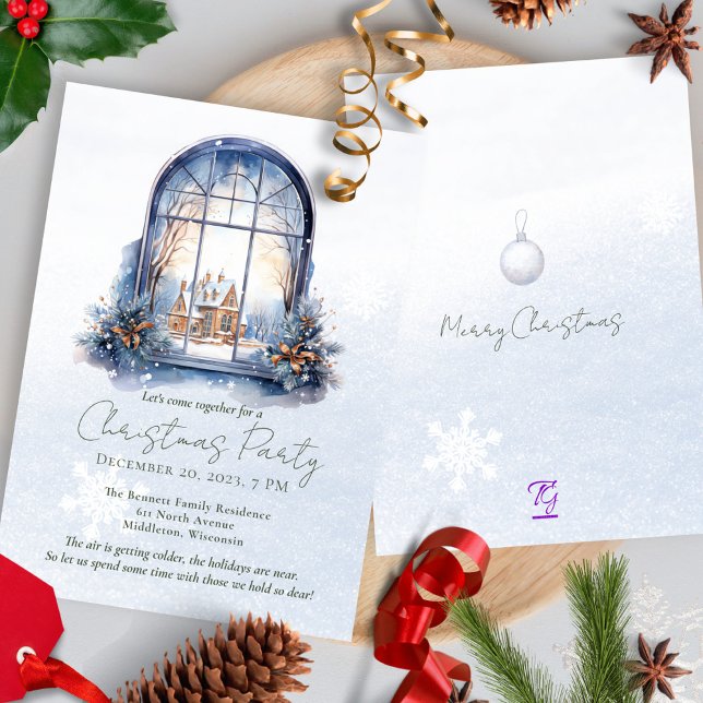 Invitation Aquarelle hiver Pin de feuillage Vue Arche Noël (Créateur téléchargé)