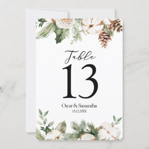 Invitation Aquarelle Hiver Pin vert Arbre et Fleurs blanches