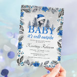 Invitation Aquarelle Hiver Pingouin Baby shower bleu<br><div class="desc">invitations à la douche pour bébé bleu à thème de Noël avec un arrière - plan gris lavé,  d'élégantes fleurs & feuillage couleur aquarelle,  un mignon pingouin pour bébé,  un éparpillement de neige,  et un modèle de baby shower personnalisé qui est facile à customiser.</div>