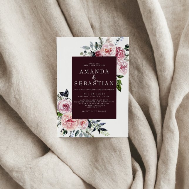 Invitation Aquarelle Hiver Rose Floral Frame Party (Créateur téléchargé)