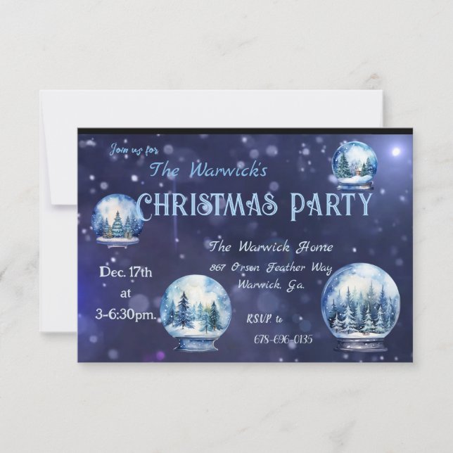 Invitation Aquarelle hiver Snowglobe fête de Noël Personnalis (Devant)