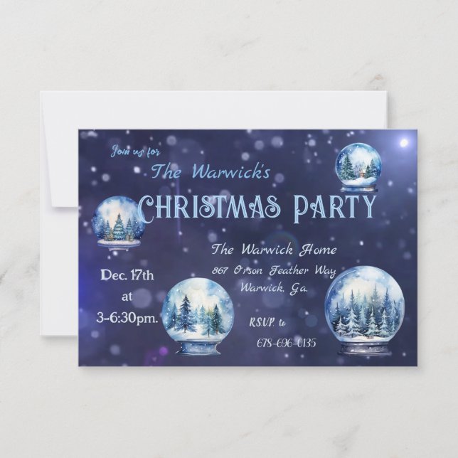 Invitation Aquarelle hiver Snowglobe fête de Noël Personnalis (Devant)