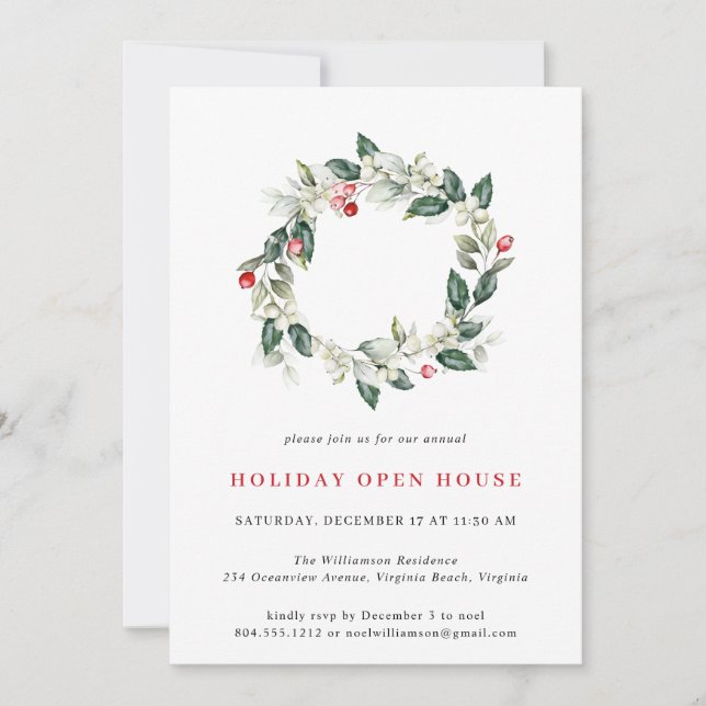 Invitation Aquarelle Hiver Vacances Open House (Devant)
