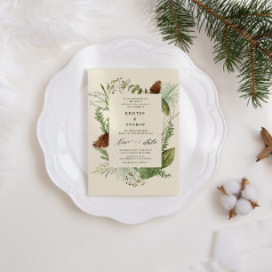 Invitation Aquarelle Hiver Verdure Mariage
