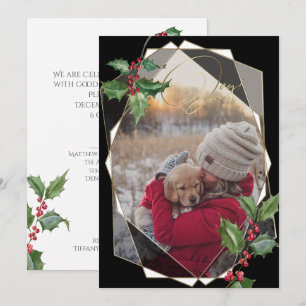 Invitation Aquarelle Holly et Berries rouges Black