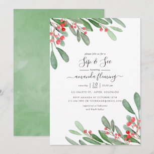 Invitation Aquarelle Holly Jolly Sip Noël et voir