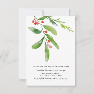 Invitation Aquarelle Holly Red Berry Fête annuelle