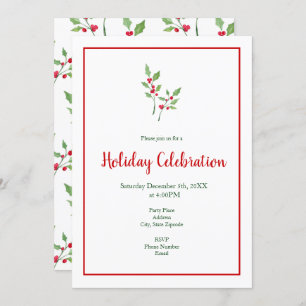 Invitation Aquarelle Holly Sprigs et Motif