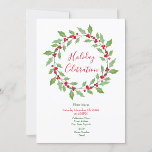 Invitation Aquarelle Holly Wreath