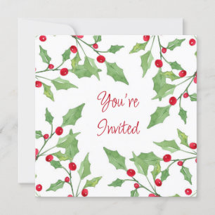 Invitation Aquarelle Holly Wreath 3