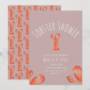Invitation Aquarelle Homard Baby shower de fête Crabe Blush