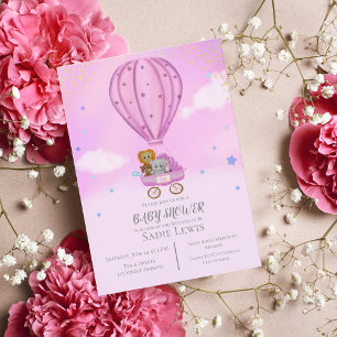 Invitation Aquarelle Hot Air Balloon mignonne Baby shower fil