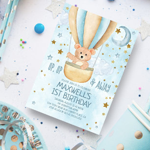 Invitation Aquarelle Hot Air Boloon Ours Garçon Anniversaire