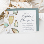 Invitation Aquarelle Huîtres & Champagne<br><div class="desc">Cette invitation de fiançailles aux huîtres et champagne chic côtiers présente des illustrations d'huîtres, de perles et de flûtes de champagne à la crème douce et à l'aquarelle d'aqua, avec vos détails d'événement champagne et huîtres en bleu marine classique. Parfait pour les fêtes à thème plage, été ou nautique fiançailles....</div>