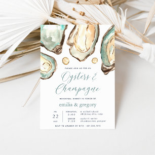 Invitation Aquarelle Huîtres & Dîner de répétition de champag