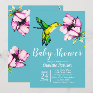Invitation Aquarelle Hummingbird & Purple Flower Baby shower