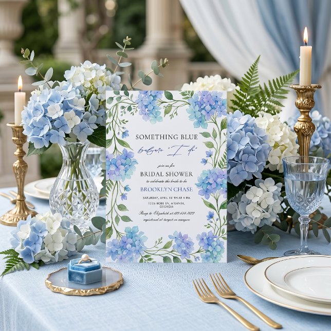 Invitation Aquarelle Hydrangea Bleu Quelque Chose de Bleu Mar (Créateur téléchargé)