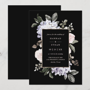 Invitation Aquarelle Hydrangea Floral sur noir  Mariage