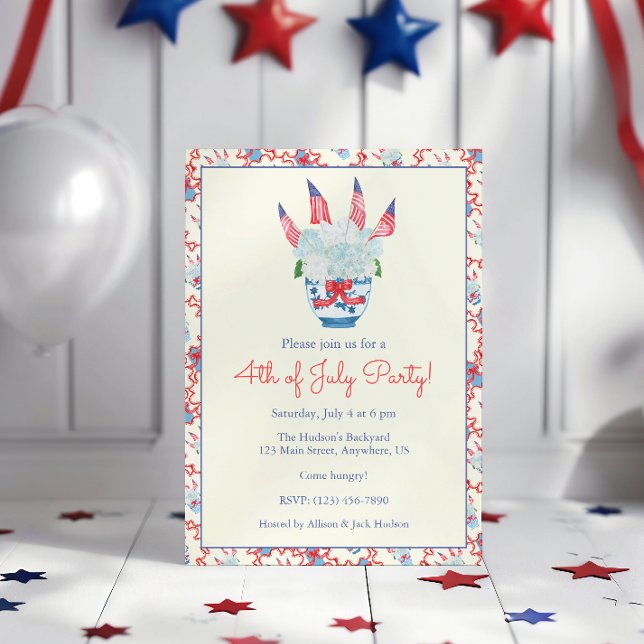 Invitation Aquarelle Hydrangeas et Drapeaux Américains du 4 j (Créateur téléchargé)