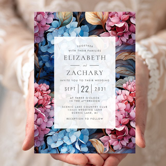 Invitation Aquarelle Hydrangeas Mariage bleu rose (Créateur téléchargé)