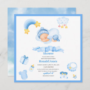Invitation Aquarelle il est bleu garçon Boho Nursery Baby Sho