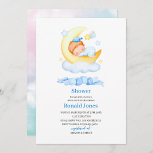 Invitation Aquarelle il est garçon Bleu Boho Nursery Baby Sho