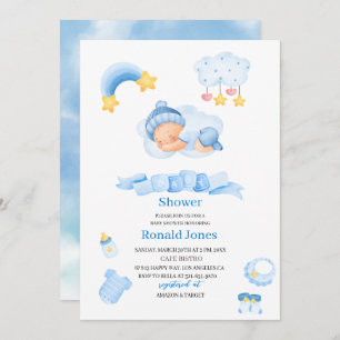 Invitation Aquarelle il est garçon Bleu Boho Nursery Baby Sho