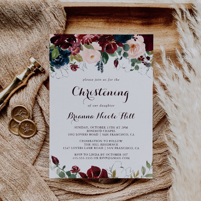 Invitation Aquarelle Illustré Automne Floral Christening (Créateur téléchargé)