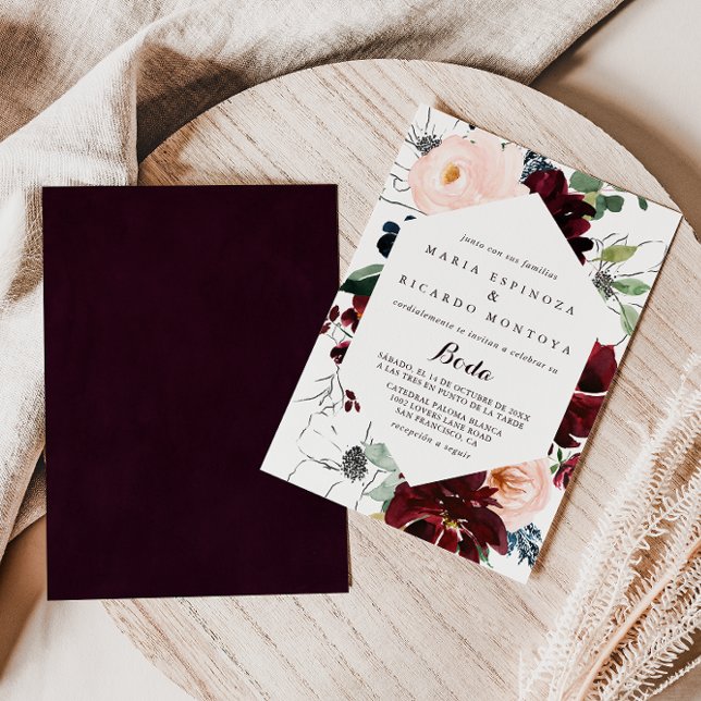 Invitation Aquarelle Illustré automne Floral Mariage espagnol (Créateur téléchargé)