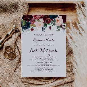 Invitation Aquarelle illustrée Bat mitzvah de calligraphie