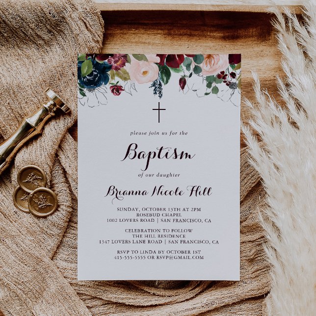 Invitation Aquarelle Illustrée Calligraphie Automne Baptême (Créateur téléchargé)