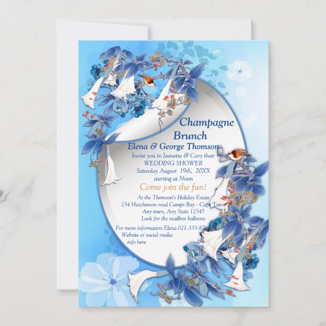 Invitation Aquarelle illustrée Fleur de lune Couple Douche (Devant)