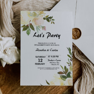 Invitation Aquarelle illustrée Floral Let's Party