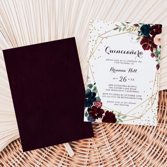 Invitation Aquarelle Illustrée Géométrique Or Quinceañera (Créateur téléchargé)