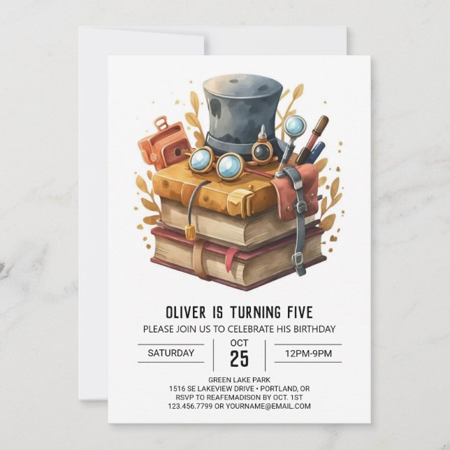 Invitation Aquarelle Imprimable Détective Anniversaire (Devant)