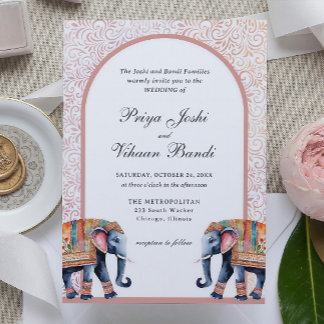 Invitation Aquarelle indienne éléphant Mariage hindou