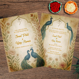 Invitation Aquarelle indienne hindoue Mariage de paon