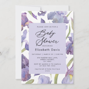 Invitation Aquarelle Iris Floral Spring Garden Baby shower