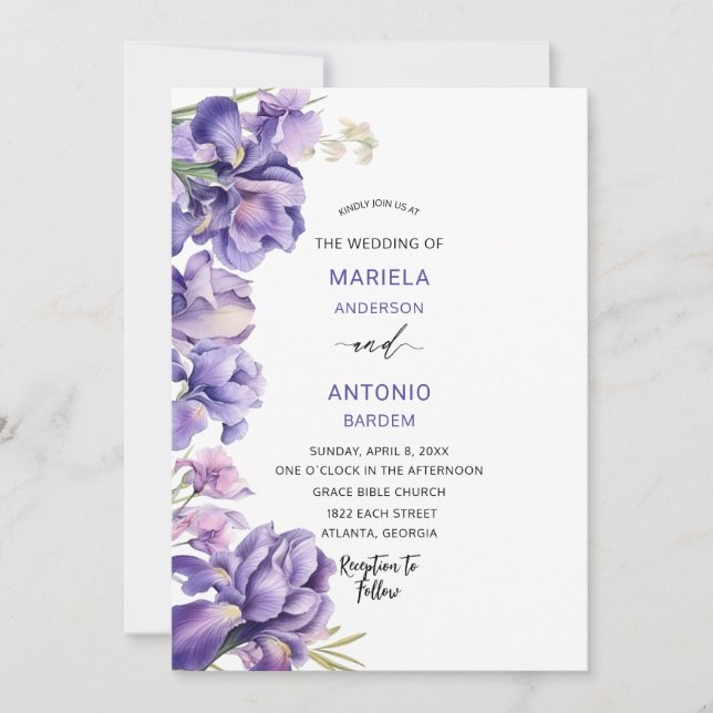 Invitation Aquarelle Iris Lilac Floral Aquarelle mariage (Devant)