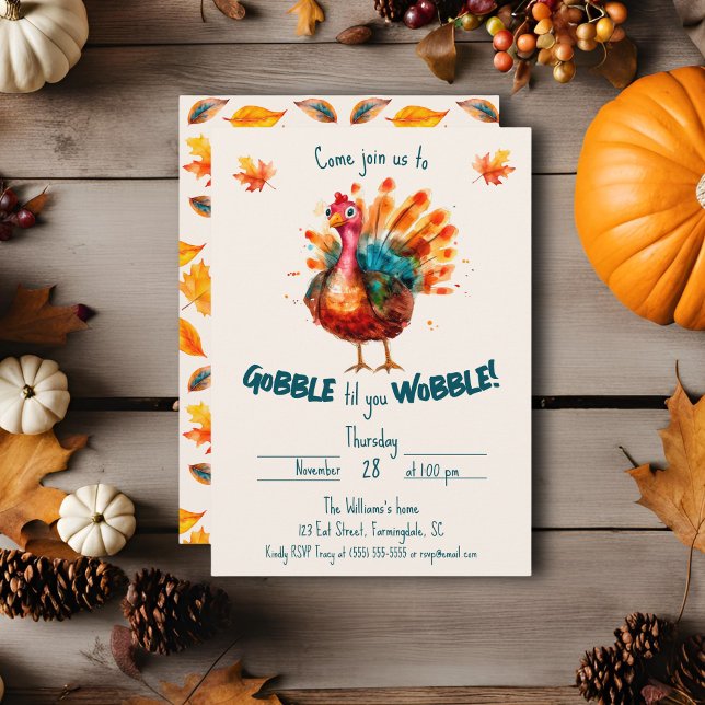 Invitation Aquarelle irrégulière Turquie Thanksgiving (Gobble til you Wobble Thanksgiving invitation)