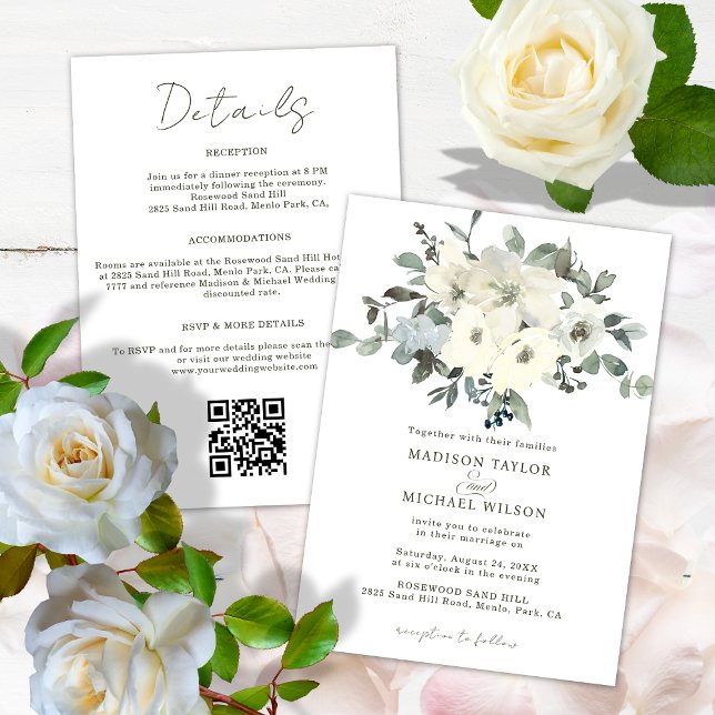 Invitation Aquarelle ivoire Floral tout en un Mariage (Créateur téléchargé)