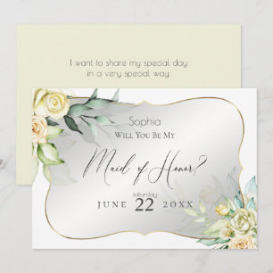 Invitation Aquarelle Ivoire Jaune Blush Roses Maid of Honor