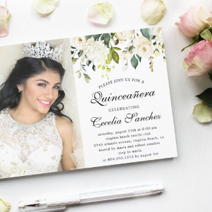 Invitation Aquarelle Ivoire Roses Quinceanera Photo
