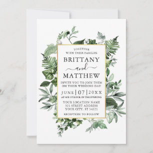 Invitation Aquarelle Ivy Ferns Sage Greenery Gold Mariage
