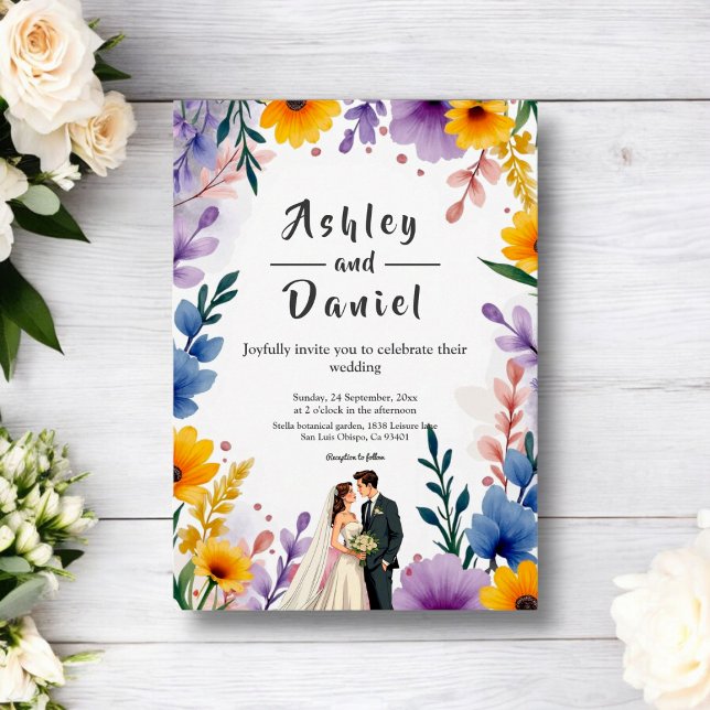 Invitation Aquarelle Jardin Floral Couple Mariage été (Créateur téléchargé)