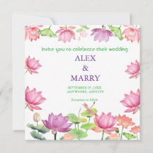 Aquarelle Jardin Floral de Lotus Rose MARIAGE