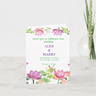 Invitation Aquarelle Jardin Floral de Lotus Rose MARIAGE